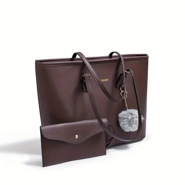 Women's Tote Bag & Pouch Set - Large Capacity Commuter Bag