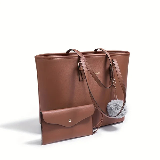 Women's Tote Bag & Pouch Set - Large Capacity Commuter Bag