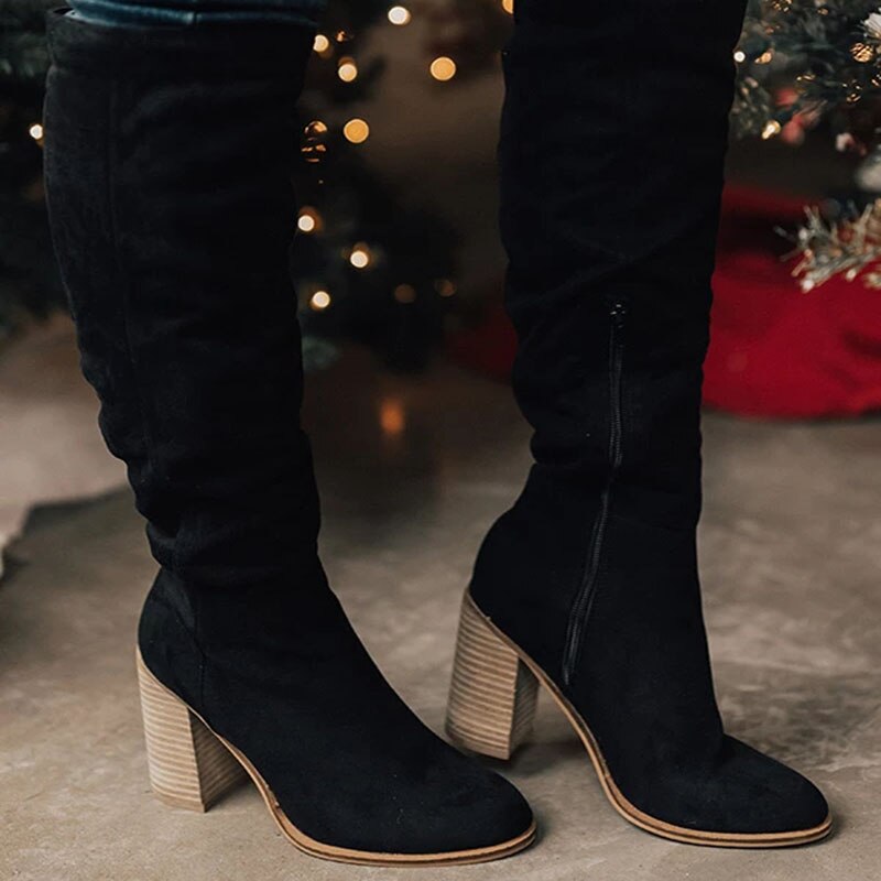 Women's Slouchy Knee-High Boots - Soft-Touch with Block Heel