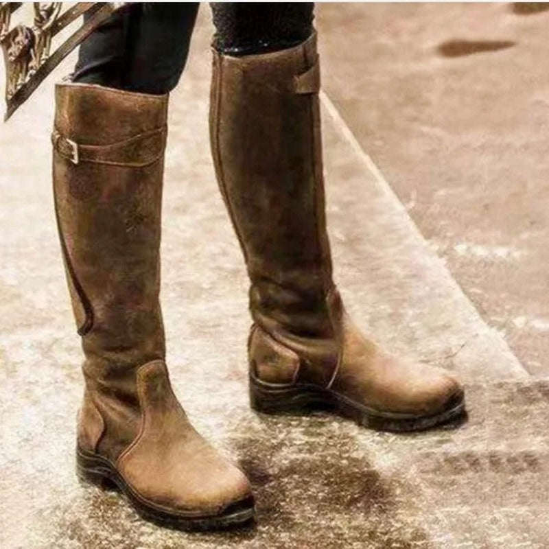 Women's Knee-High Boots - Chunky Platform & Buckle Straps