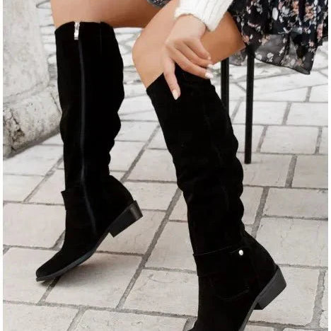Women's Slouchy Fit Knee-High Boots - Chunky Block Heel
