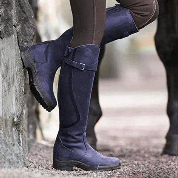 Women's Knee-High Boots - Chunky Platform & Buckle Straps