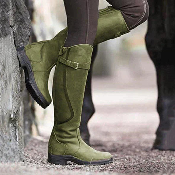 Women's Knee-High Boots - Chunky Platform & Buckle Straps