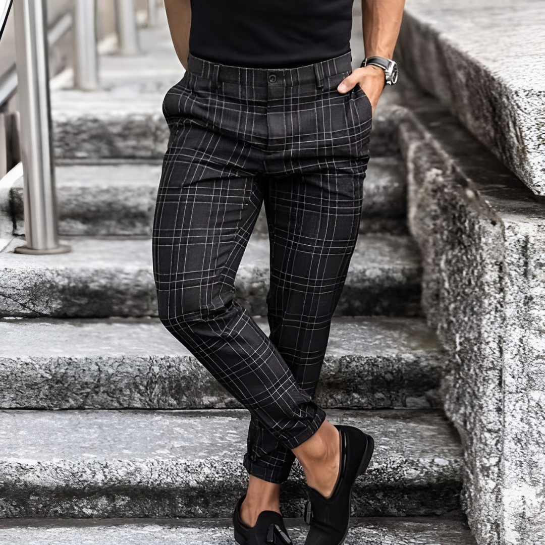 Men's Checked Pattern Trousers - Slim Fit & Ankle Length