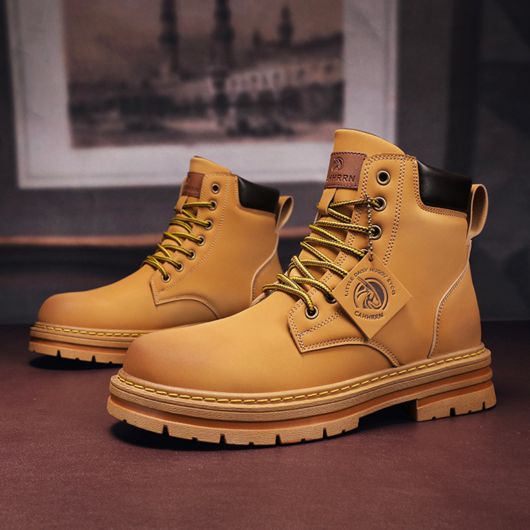Men's Lace-Up Ankle Boots - Rugged Sole with Metal Eyelets
