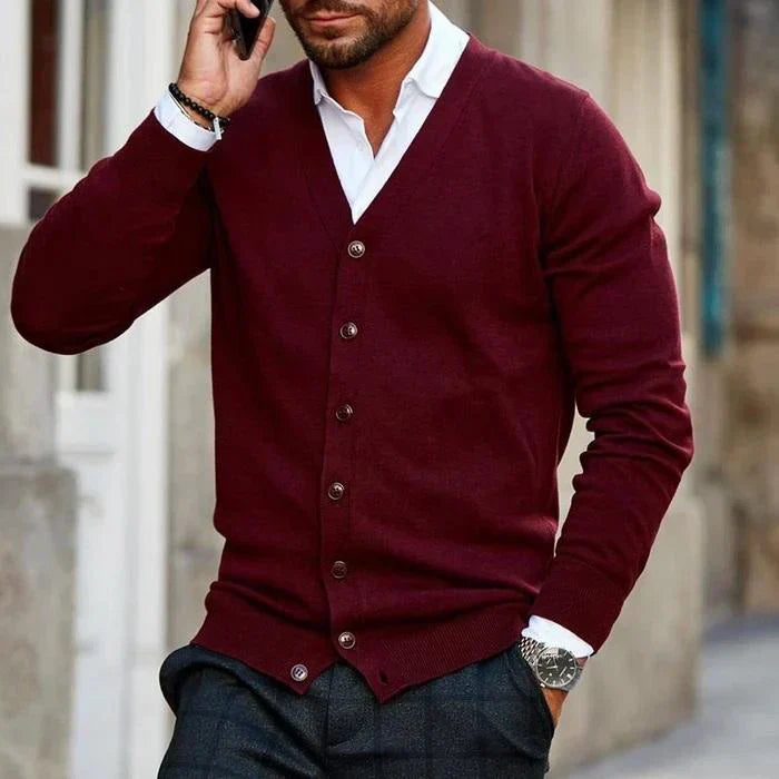 Men's V-Neck Cardigan - Slim Fit & Button-Front