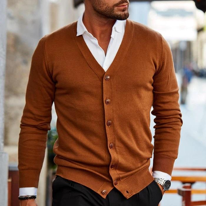 Men's V-Neck Cardigan - Slim Fit & Button-Front