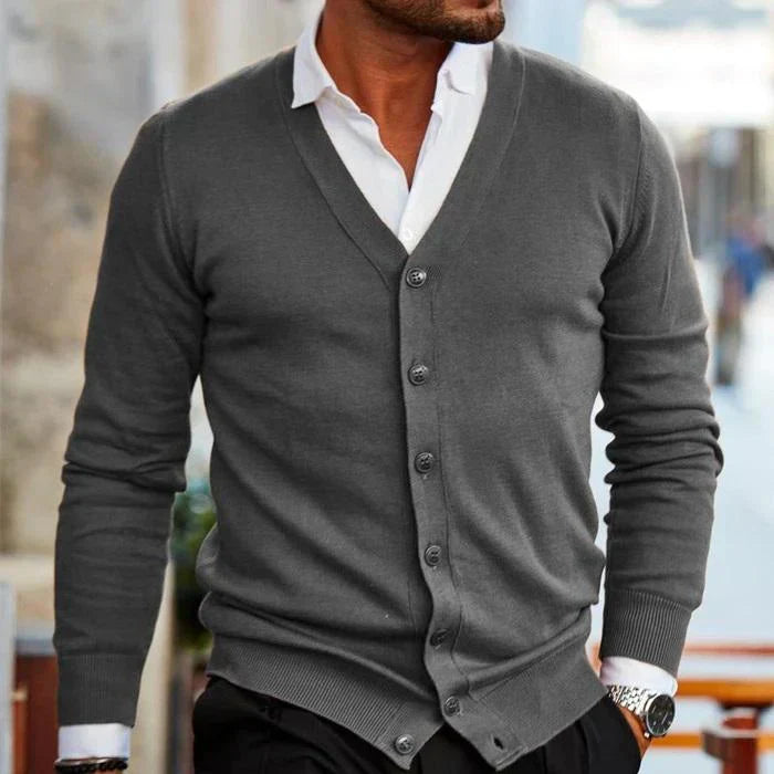 Men's V-Neck Cardigan - Slim Fit & Button-Front
