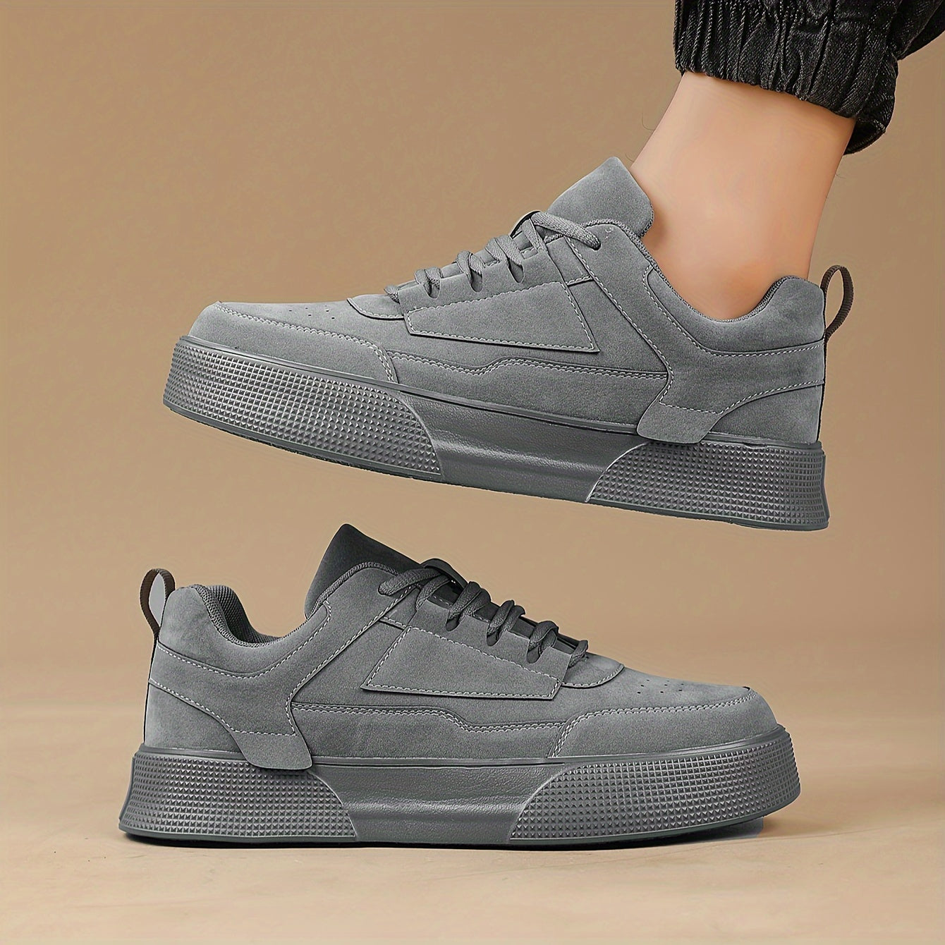 Men's Textured Lace-Up Sneakers - Lightweight with Thick Sole