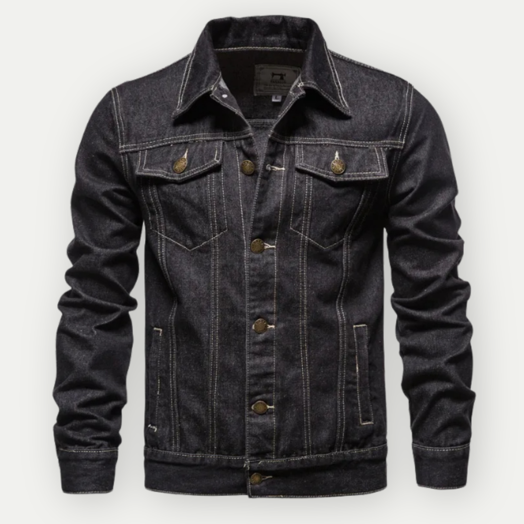 Men's Button-Down Jacket - Collared with Contrast Stitching