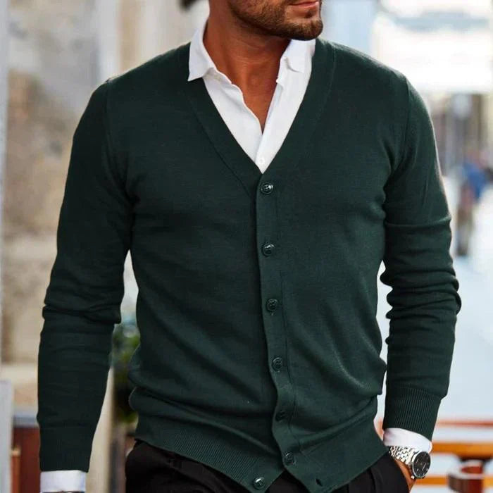Men's V-Neck Cardigan - Slim Fit & Button-Front