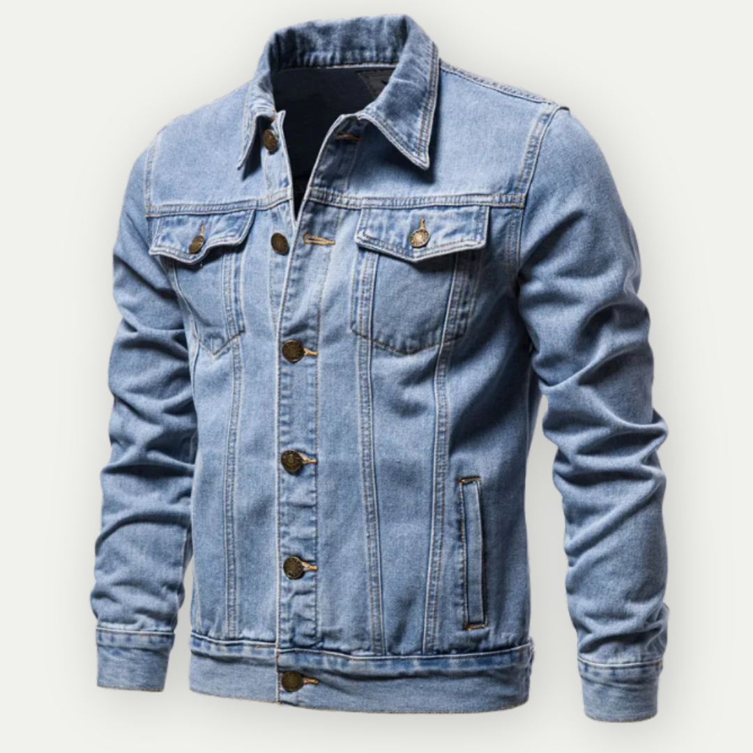 Men's Button-Down Jacket - Collared with Contrast Stitching