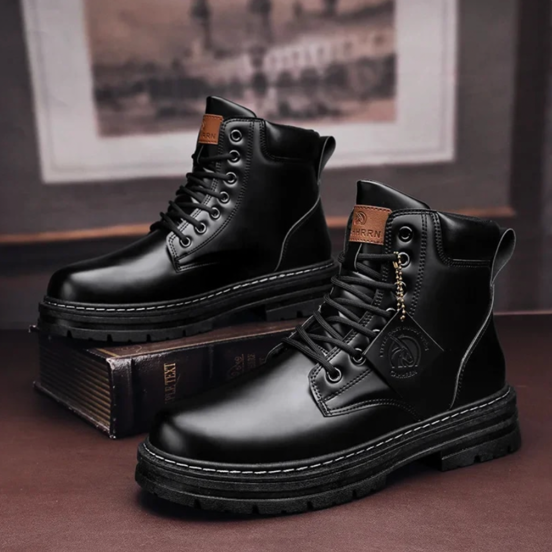 Men's Lace-Up Ankle Boots - Rugged Sole with Metal Eyelets