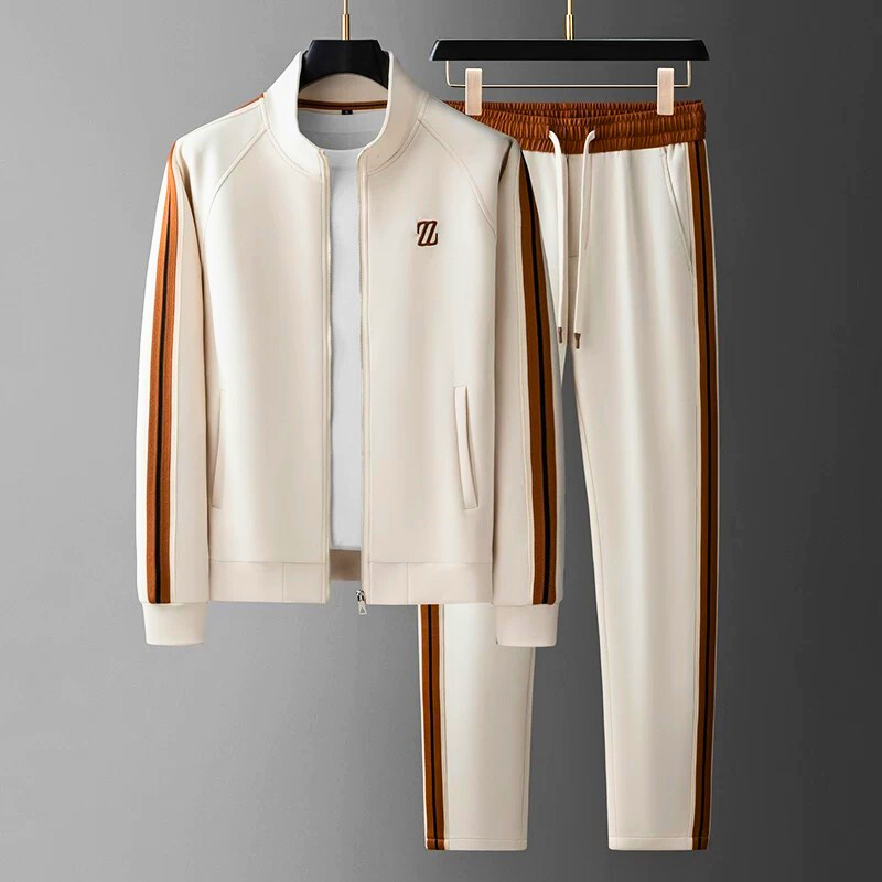 Men's Striped Two-Piece Tracksuit Set - Zip-Up Jacket & Joggers