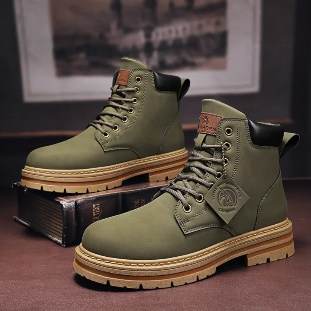 Men's Lace-Up Ankle Boots - Rugged Sole with Metal Eyelets