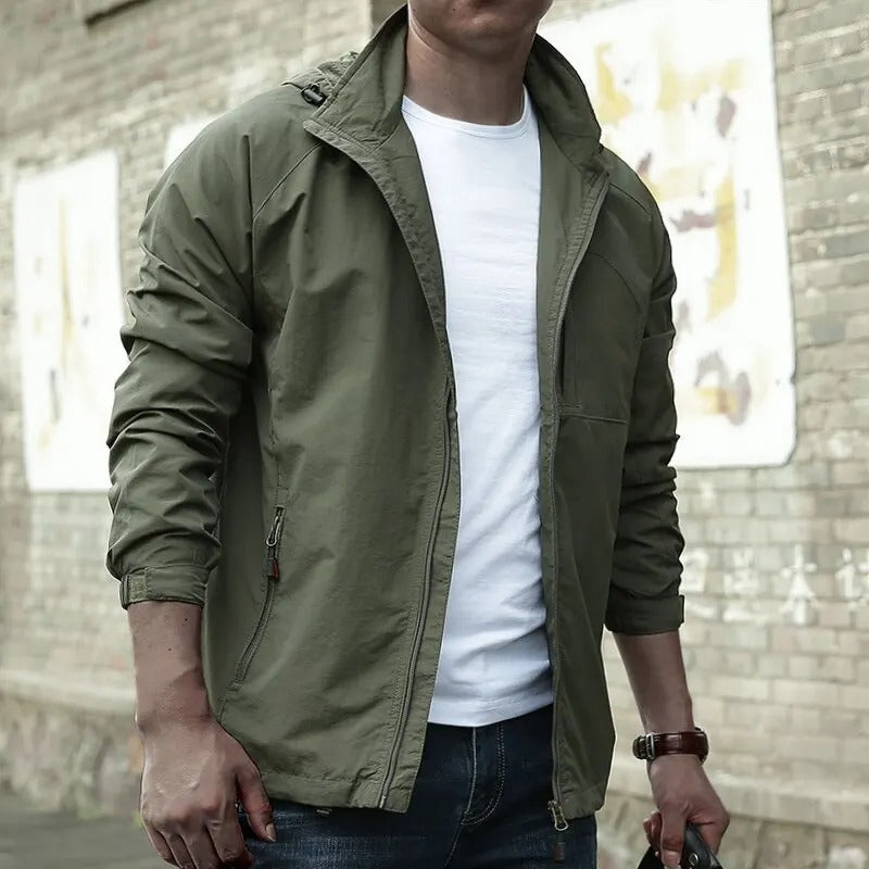 Men's Lightweight Windbreaker Jacket - Waterproof with Zipper Pockets