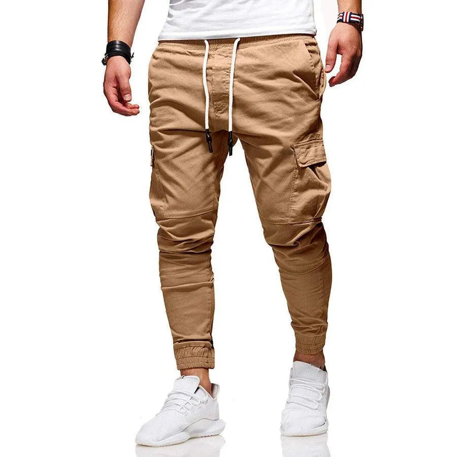 Men's Slim Fit Cargo Trousers - Drawstring Waist & Elasticated Cuffs