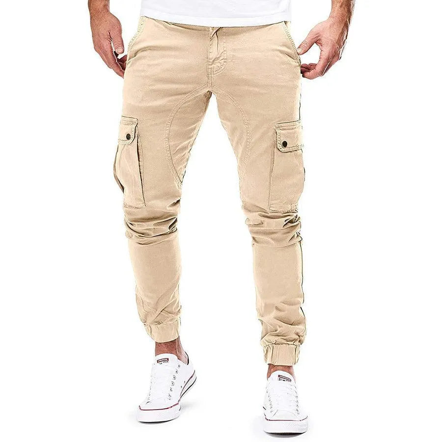 Men's Slim Fit Cargo Trousers - Drawstring Waist & Elasticated Cuffs
