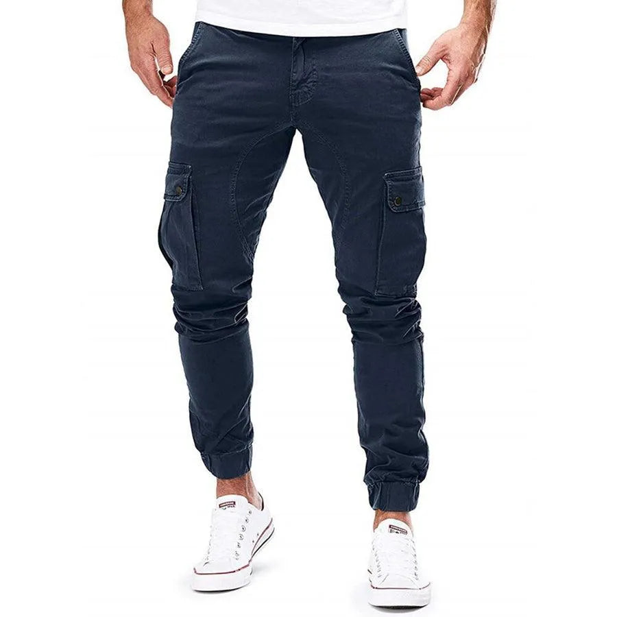 Men's Slim Fit Cargo Trousers - Drawstring Waist & Elasticated Cuffs