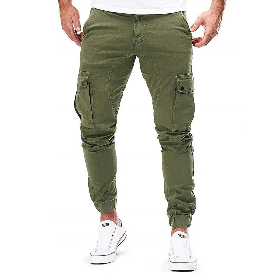 Men's Slim Fit Cargo Trousers - Drawstring Waist & Elasticated Cuffs