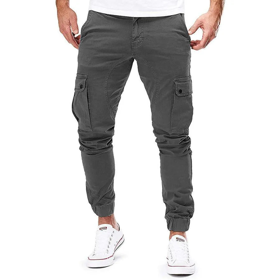 Men's Slim Fit Cargo Trousers - Drawstring Waist & Elasticated Cuffs