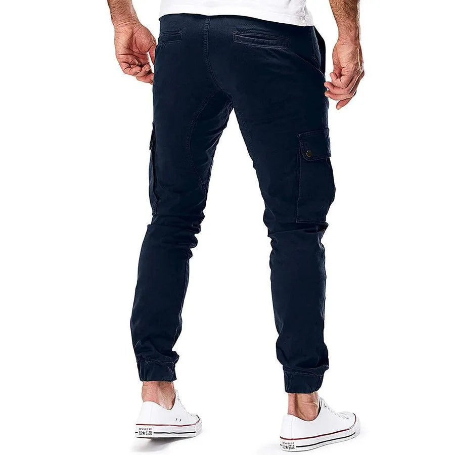 Men's Slim Fit Cargo Trousers - Drawstring Waist & Elasticated Cuffs