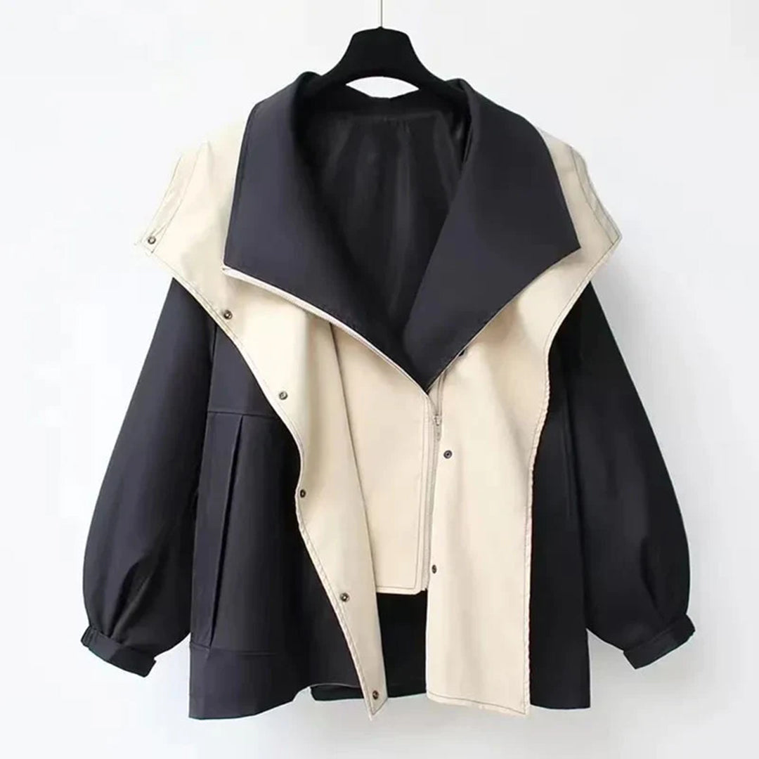 Women's Oversized Two-Tone Trench Coat - Loose Fit with Shawl Collar