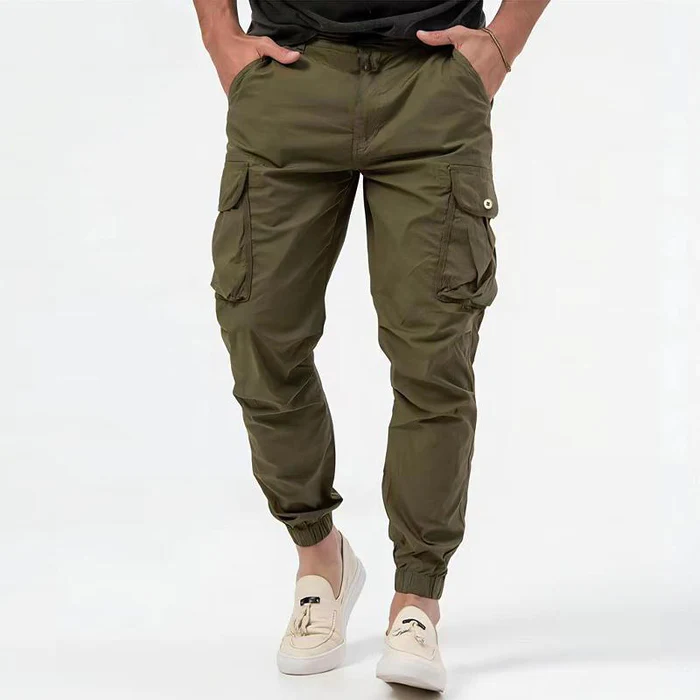 Men's Tapered Fit Cargo Trousers - Multi-Pocket & Elasticated Cuff