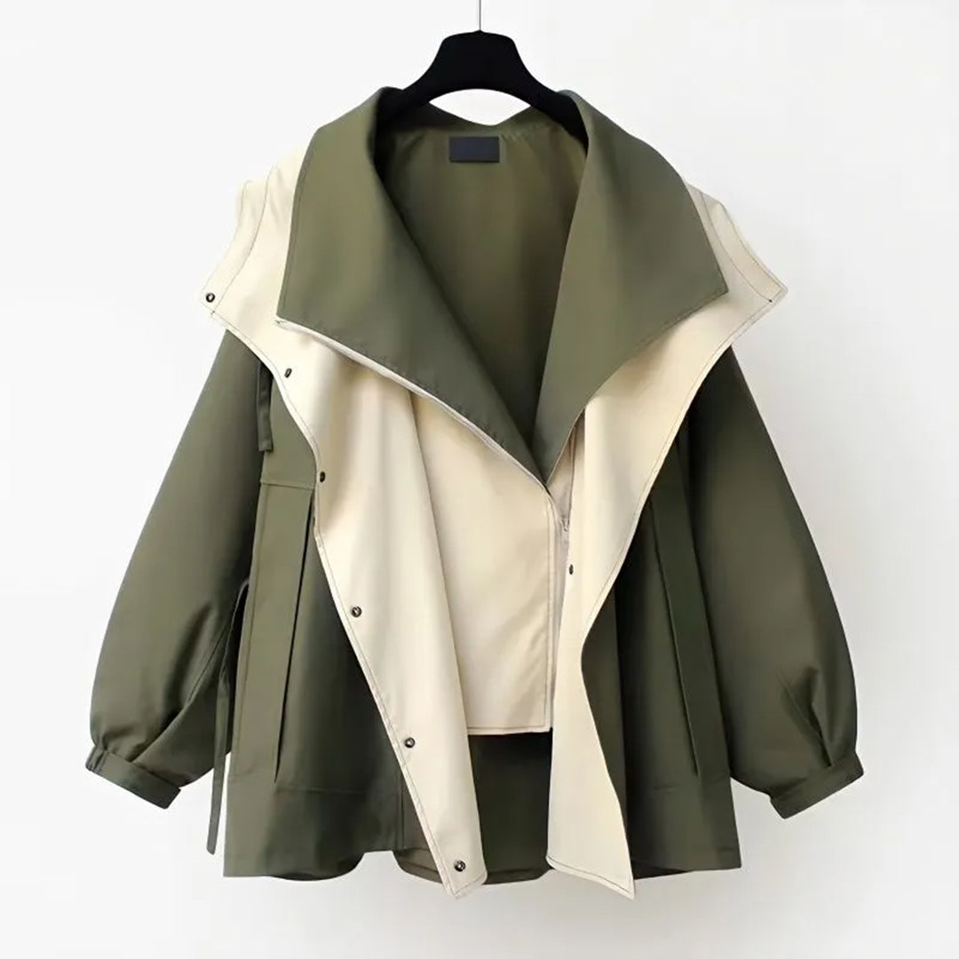 Women's Oversized Two-Tone Trench Coat - Loose Fit with Shawl Collar