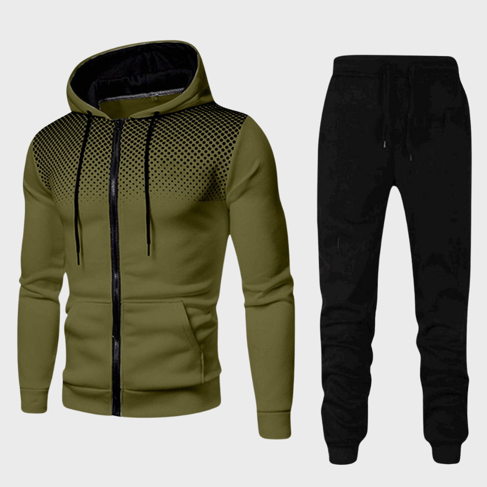 Men's Athletic Two-Piece Tracksuit Set - Graphic Hoodie & Tapered Joggers