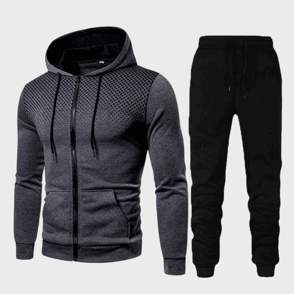 Men's Athletic Two-Piece Tracksuit Set - Graphic Hoodie & Tapered Joggers