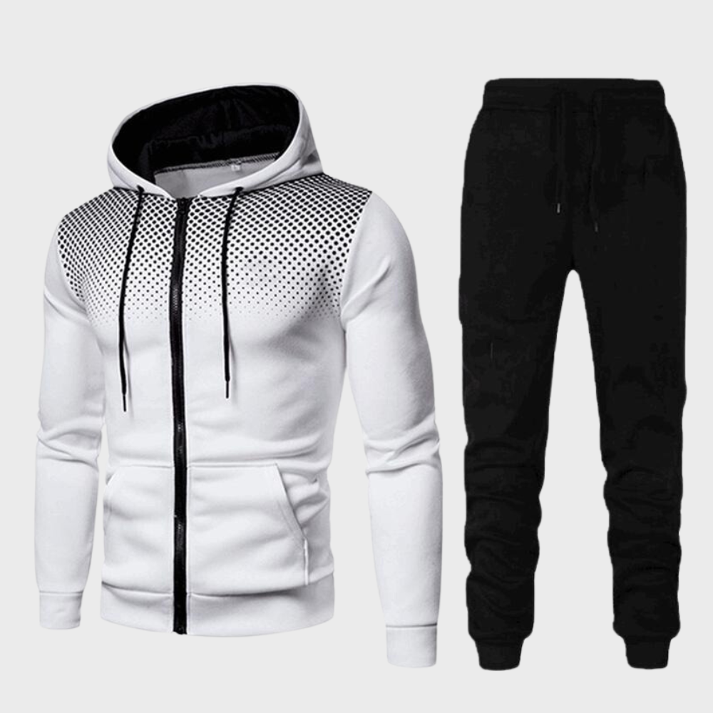Men's Athletic Two-Piece Tracksuit Set - Graphic Hoodie & Tapered Joggers