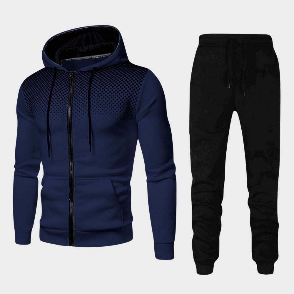 Men's Athletic Two-Piece Tracksuit Set - Graphic Hoodie & Tapered Joggers