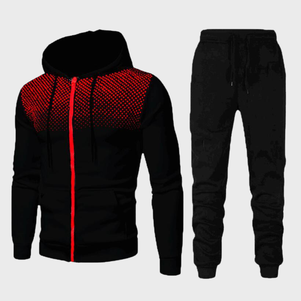 Men's Athletic Two-Piece Tracksuit Set - Graphic Hoodie & Tapered Joggers