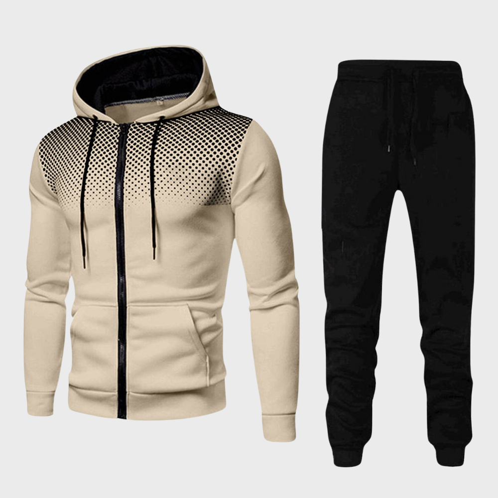 Men's Athletic Two-Piece Tracksuit Set - Graphic Hoodie & Tapered Joggers