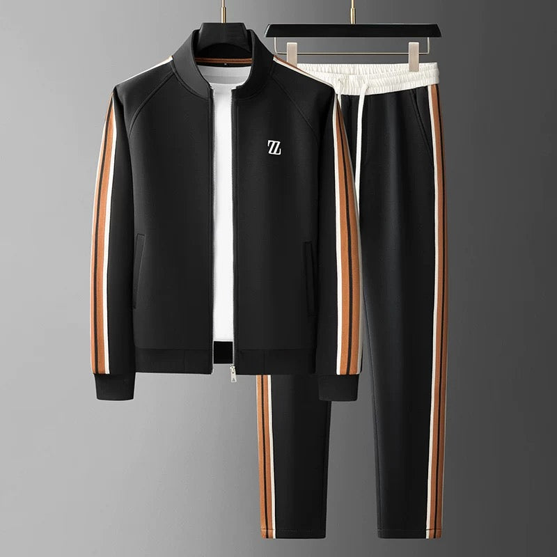 Men's Striped Two-Piece Tracksuit Set - Zip-Up Jacket & Joggers