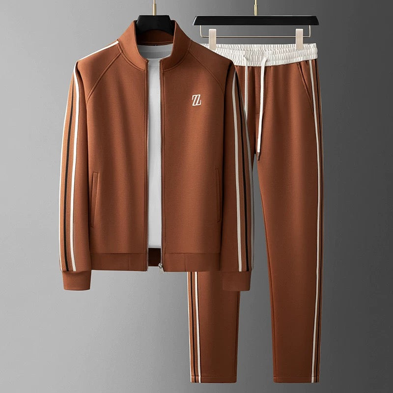 Men's Striped Two-Piece Tracksuit Set - Zip-Up Jacket & Joggers