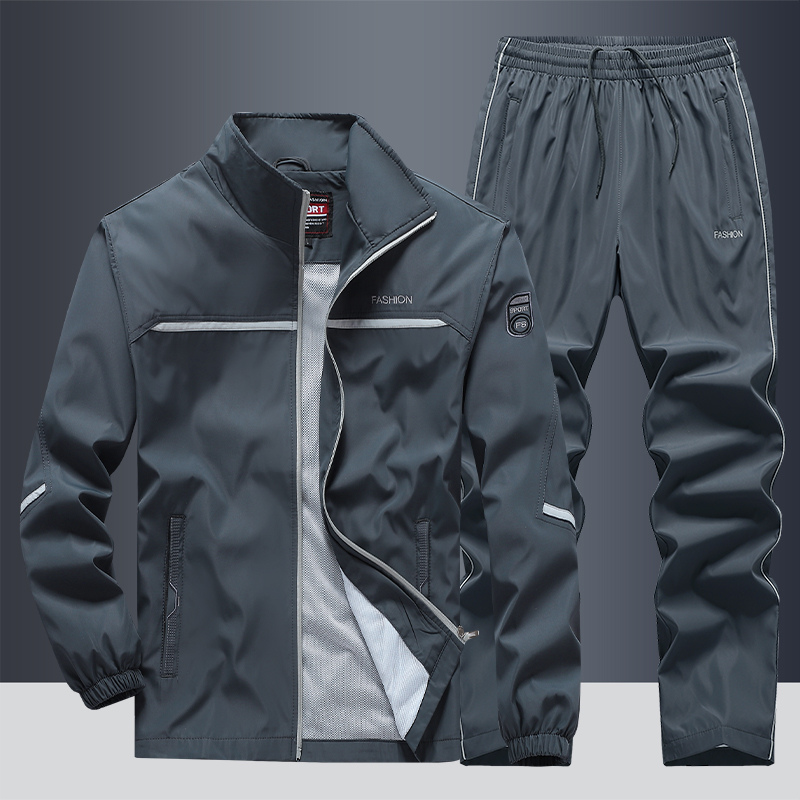 Men's Sporty Two-Piece Tracksuit Set - Contrast Trim Jacket & Joggers