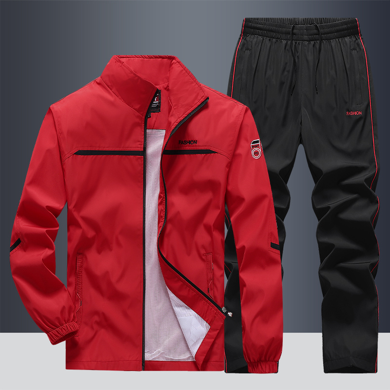 Men's Sporty Two-Piece Tracksuit Set - Contrast Trim Jacket & Joggers
