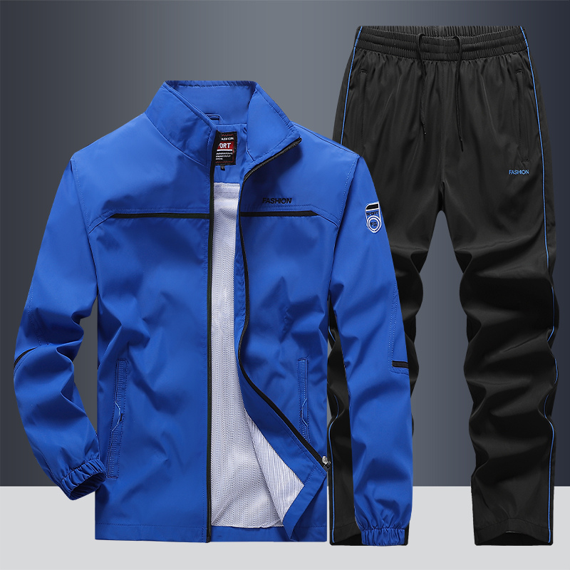 Men's Sporty Two-Piece Tracksuit Set - Contrast Trim Jacket & Joggers