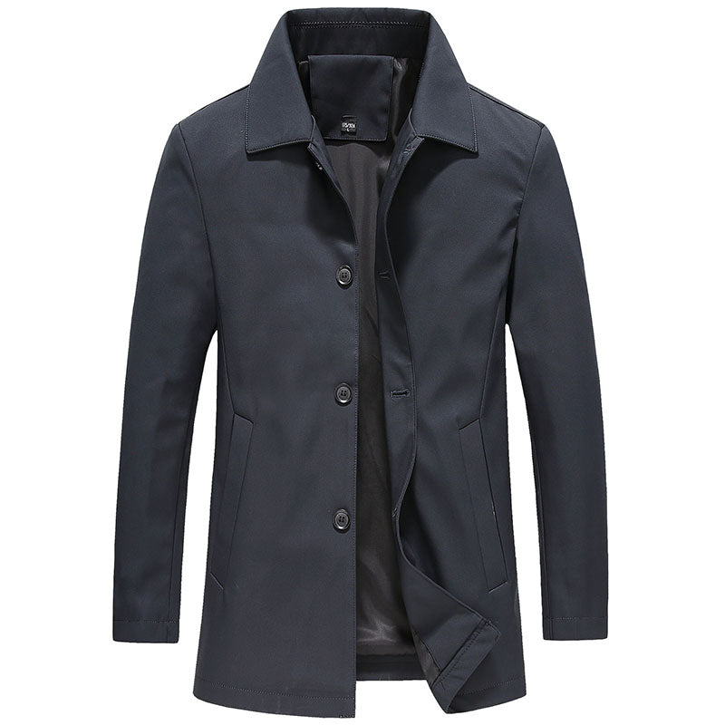 Men's Single-Breasted Winter Coat - Mid-Length & Button-Up Jacket
