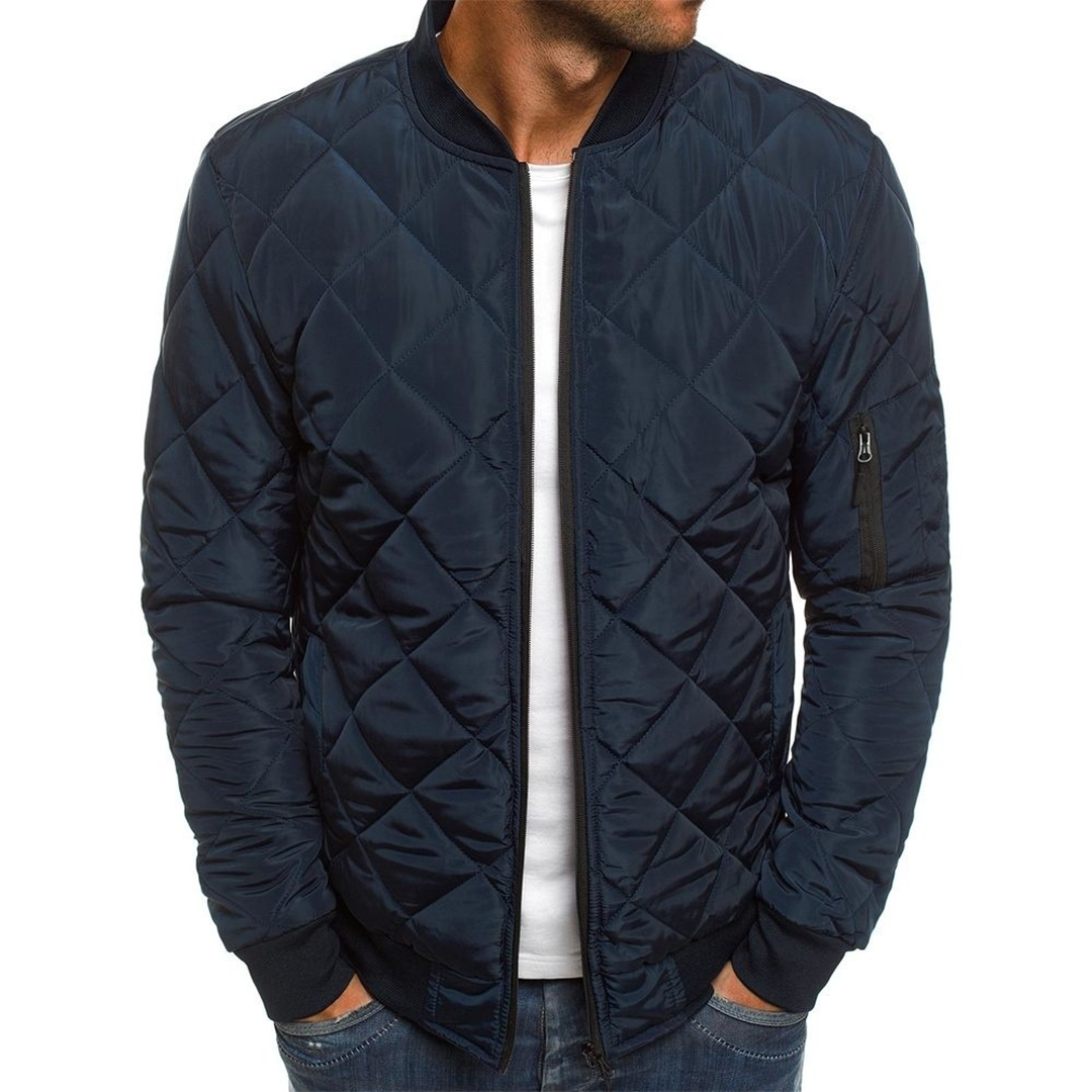 Men's Quilted Bomber Jacket - Zip-Up with Sleeve Pocket