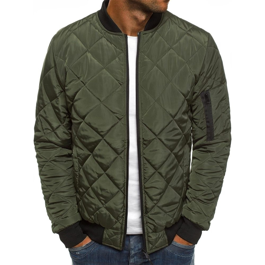 Men's Quilted Bomber Jacket - Zip-Up with Sleeve Pocket