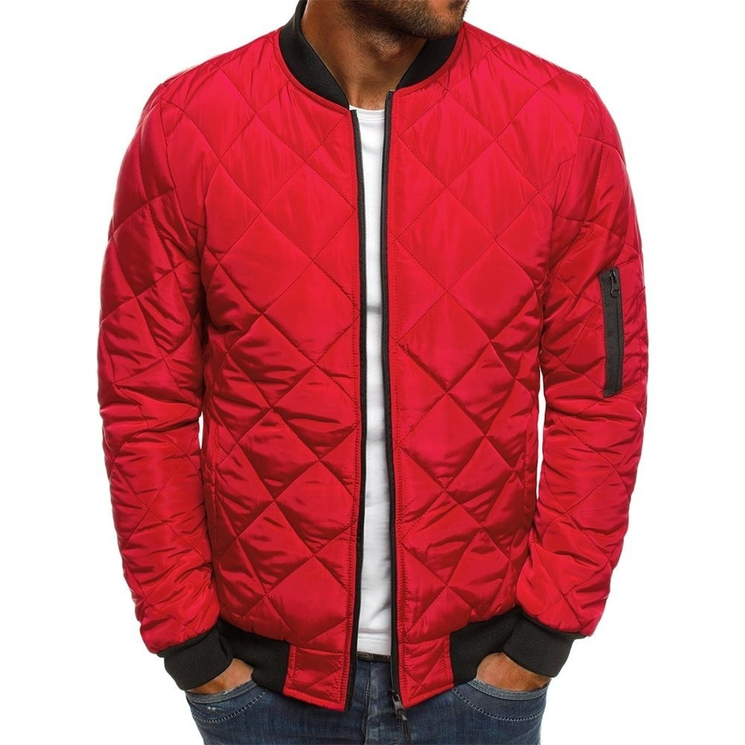 Men's Quilted Bomber Jacket - Zip-Up with Sleeve Pocket
