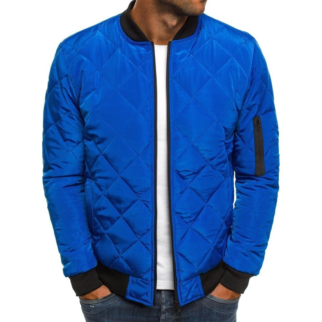 Men's Quilted Bomber Jacket - Zip-Up with Sleeve Pocket