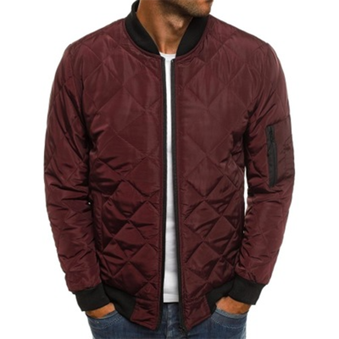 Men's Quilted Bomber Jacket - Zip-Up with Sleeve Pocket
