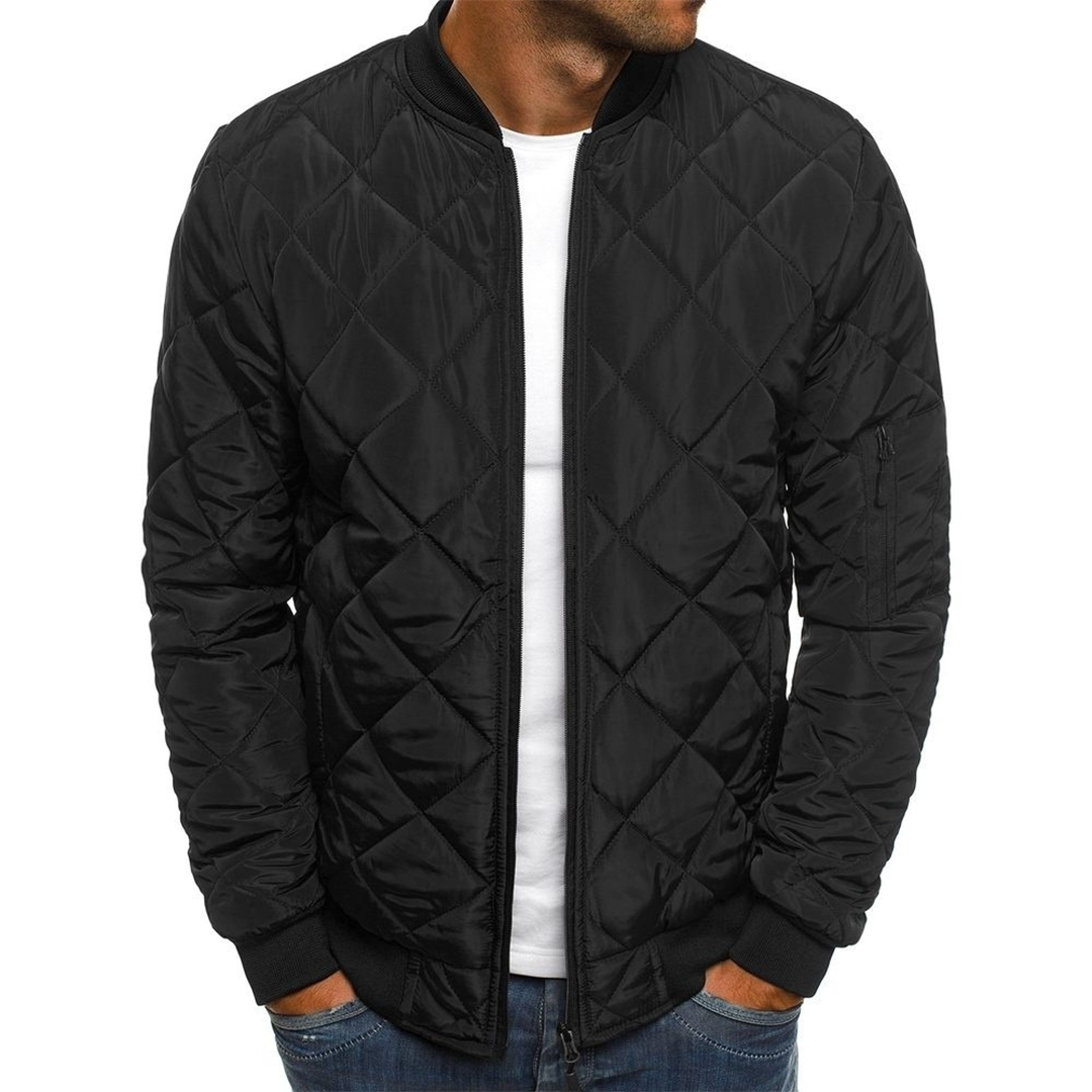 Men's Quilted Bomber Jacket - Zip-Up with Sleeve Pocket