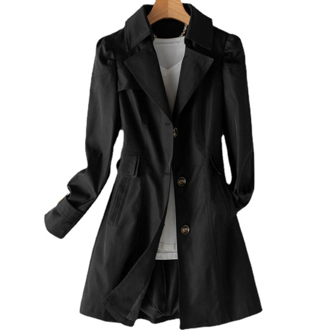 Women's Notched Lapel Trench Coat - Windproof with Buckled Cuffs