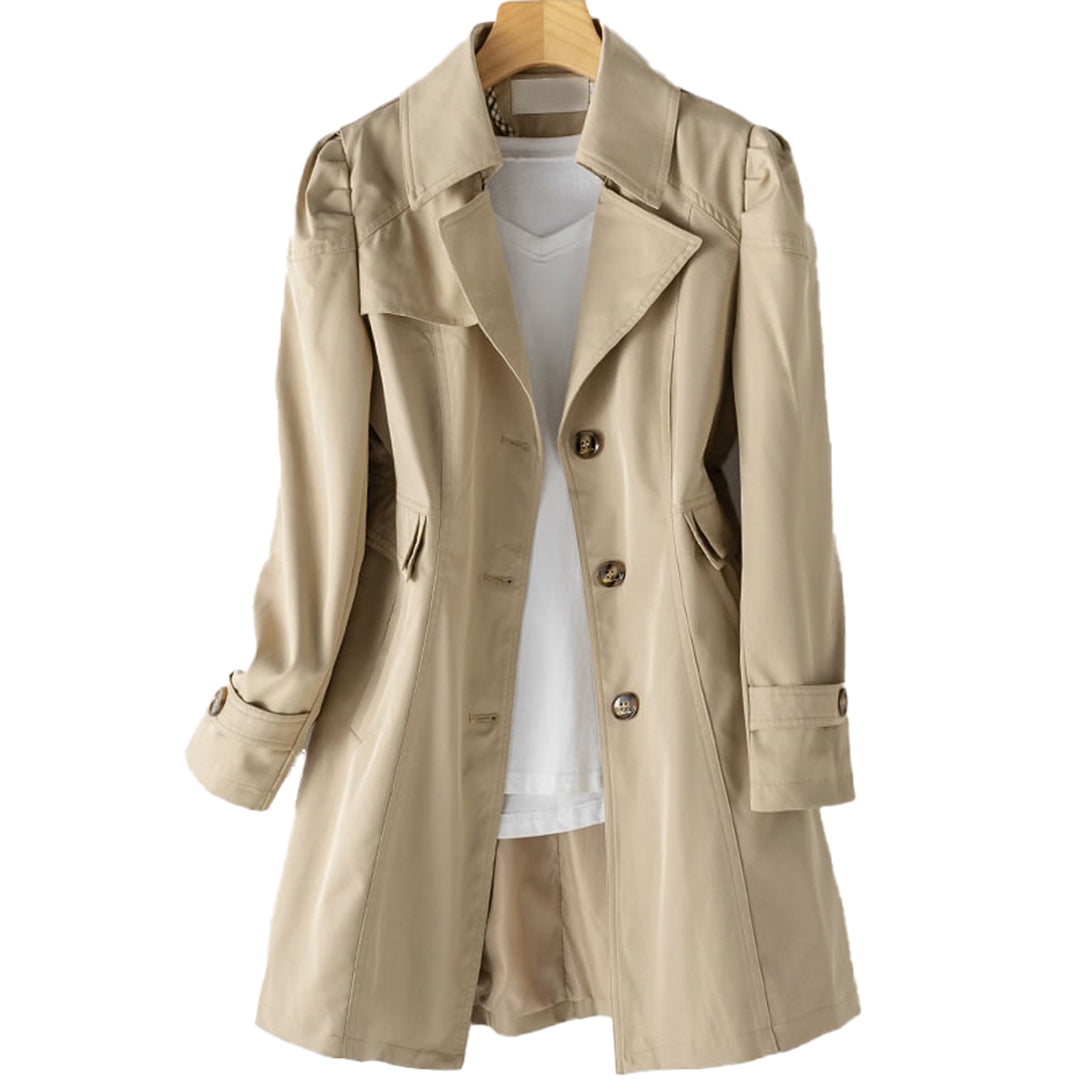 Women's Notched Lapel Trench Coat - Windproof with Buckled Cuffs
