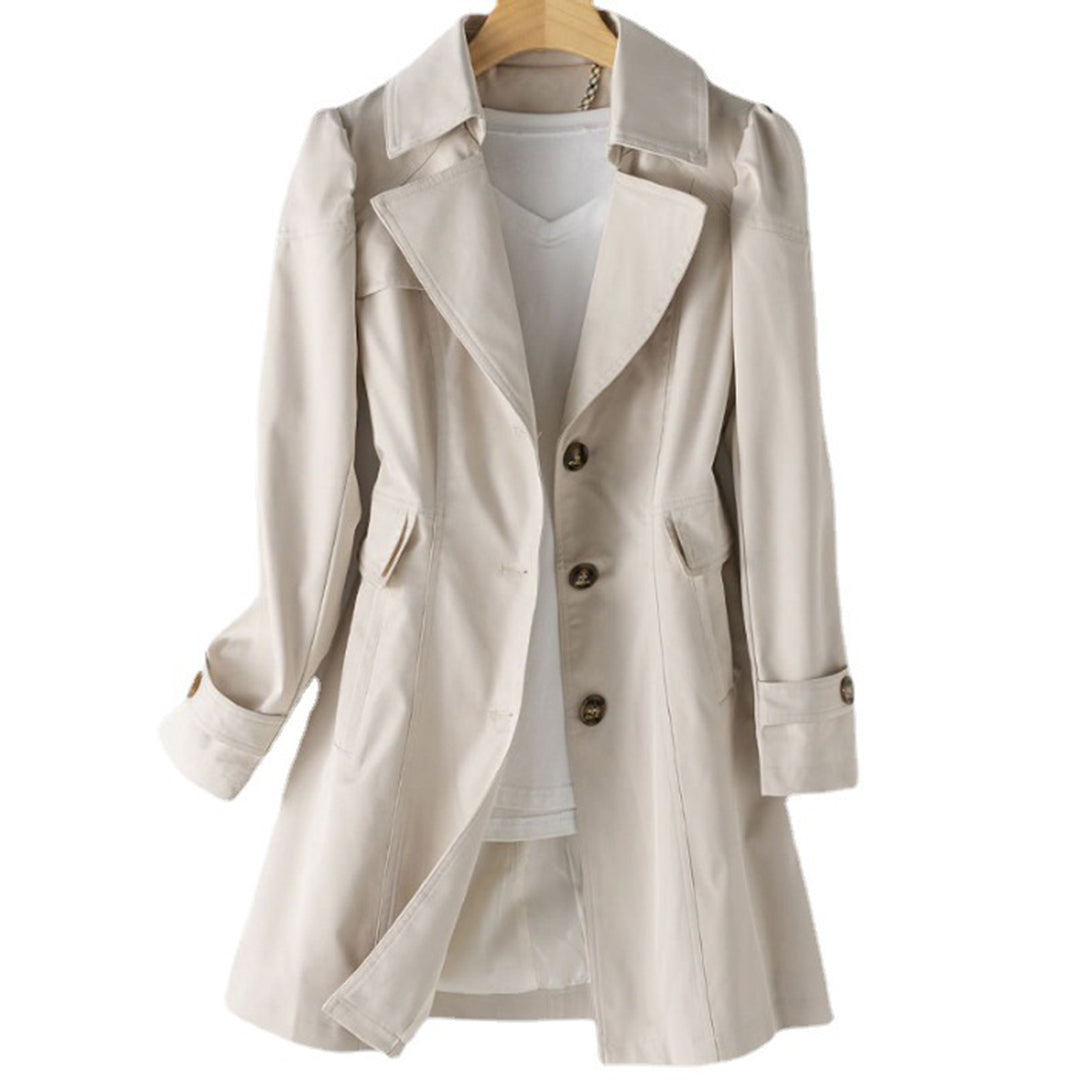 Women's Notched Lapel Trench Coat - Windproof with Buckled Cuffs
